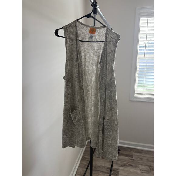 Ruby Rd. Petite Grey Open Knit Sleeveless Cardigan Vest with Pockets - PL - Picture 1 of 5